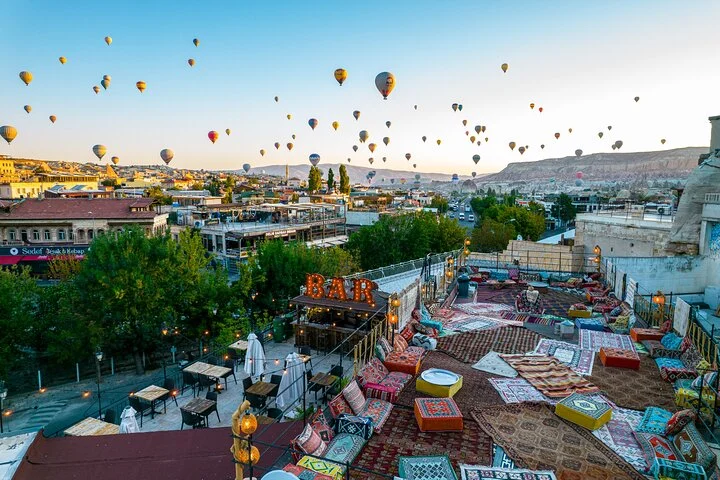 Cappadocia Rooftop Photoshoot with Balloons & Fairy Chimneys