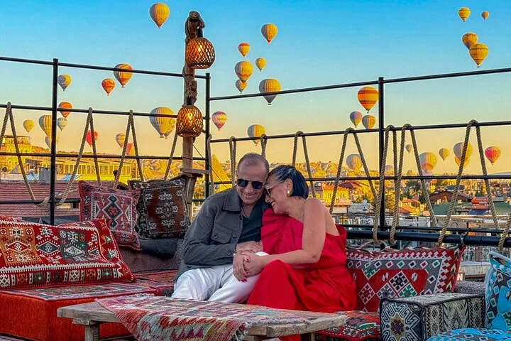 Cappadocia Rooftop Photoshoot with Balloons & Fairy Chimneys