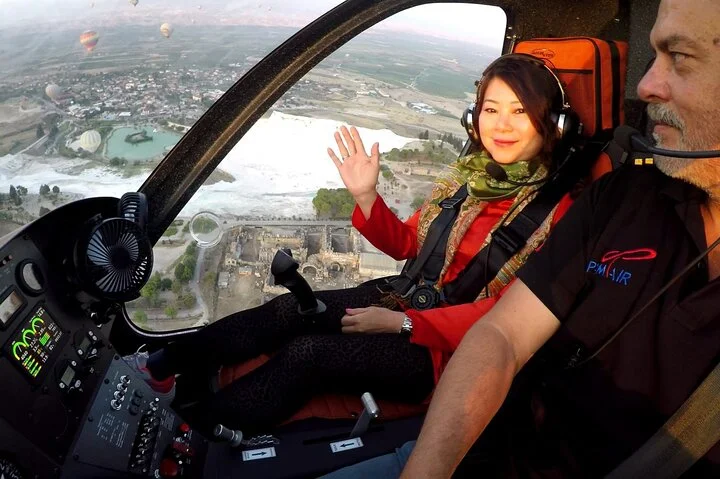 Gyrocopter over the Pamukkale Travertines and Hierapolis