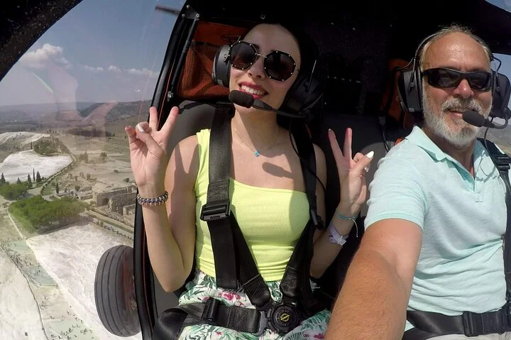Gyrocopter over the Pamukkale Travertines and Hierapolis