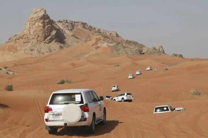 Camel Rock Desert safari Dubai with bbq Dinner camel ride sand boarding & more