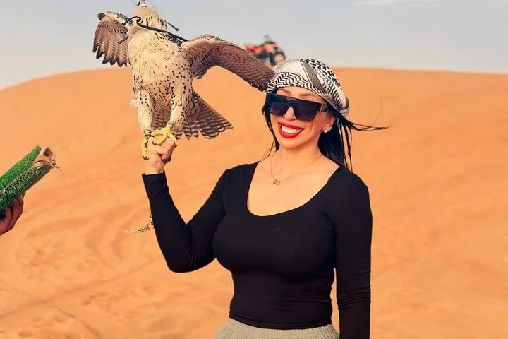 Dubai Desert Escape: Red Dunes Safari, Falcon, Camel & BBQ Dinner