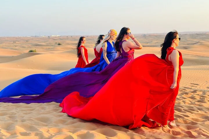 Dubai Desert Safari & Flying Dress Photoshoot in Desert