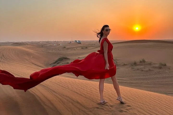 Dubai Desert Safari & Flying Dress Photoshoot in Desert