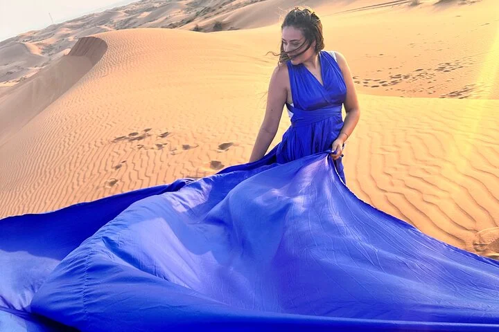 Dubai Desert Safari & Flying Dress Photoshoot in Desert