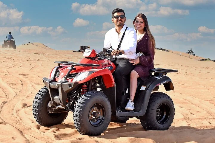 Dubai Desert Safari with Quad Bike, Camel Ride, Sandboard and BBQ
