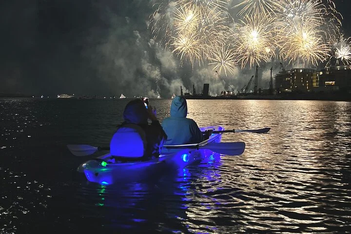 Night kayaking in Dubai with Burj Khalifa views